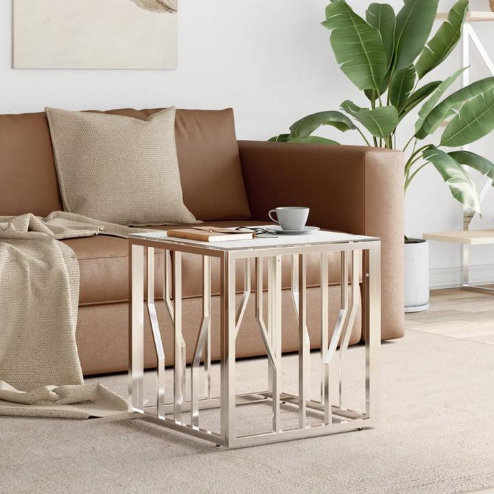 Immagine prodotto VidaXL Couchtisch Silbern 50x50x50 cm Edelstahl und Glas (50 x 50 x 50 x 50 cm)