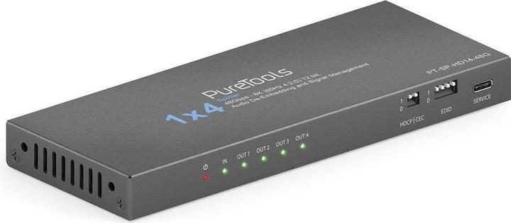 Purelink PureTools - 1x4 HDMI2.1 Splitter - 48Gbps - 8K (60Hz 4:2:0) 12 bit, Audio De-Embedding and Signal M