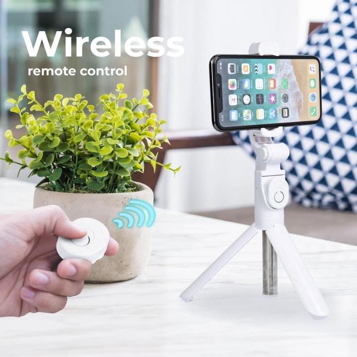 Actual product image Partner Telecom Stylus OEM Selfie stick with wireless remote control tripod SSTR-12 white