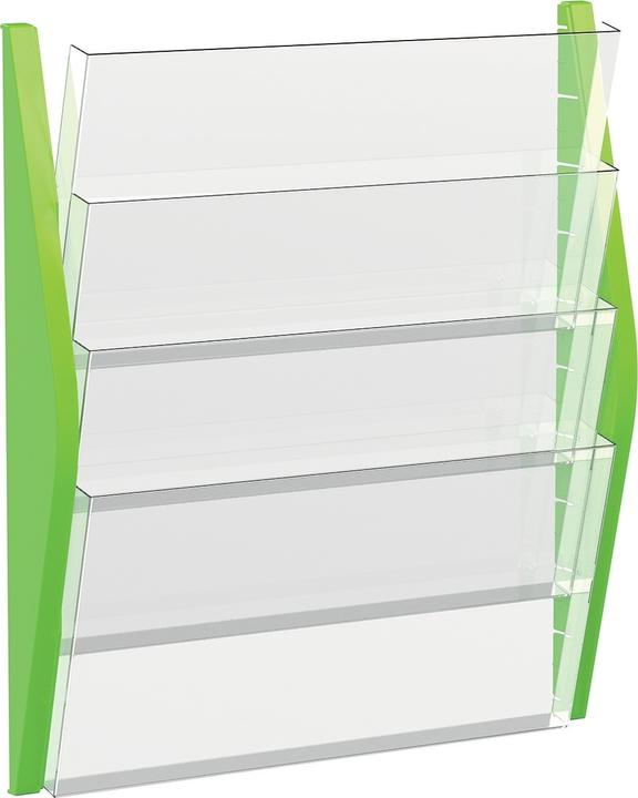 Image du produit Helit Porte-brochures mural, DIN A3 horizontal, 4 compartiments, vert parties latérales en PP coloré