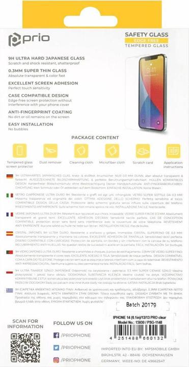 Actual product image prio Tempered Glass Screen Protector for iPhone 14/13/13 Pro clear (1 Piece, Apple iPhone 14, Apple iPhone 13, Apple iPhone 13 Pro)