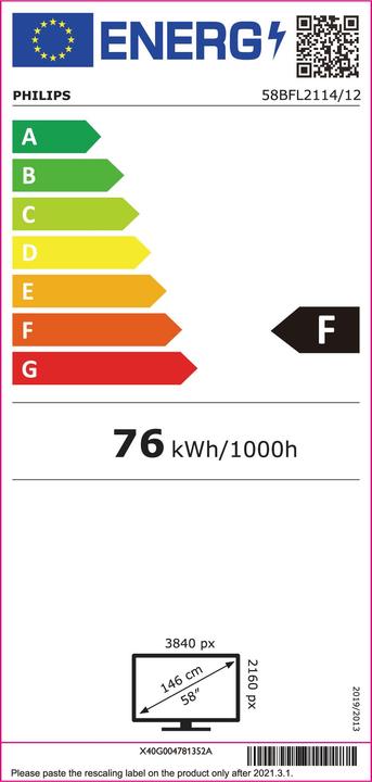 Etichetta energetica Philips 58BFL2114/12 (3840 x 2160 pixel, 58")