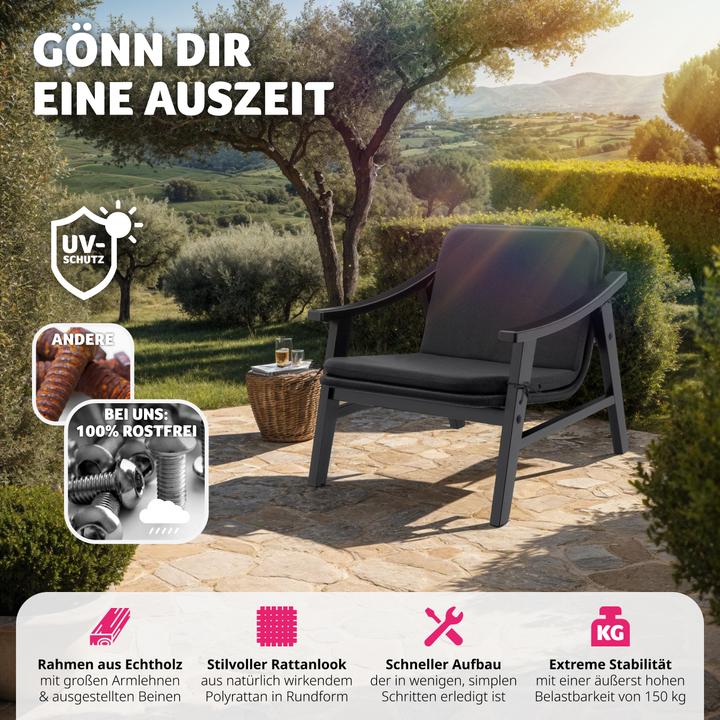 Image du produit tectake Chaise en rotin Treviso, structure en bois et rembourrage