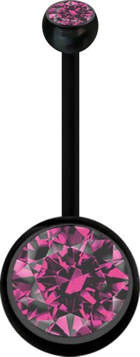 Actual product image Star Piercing Banane Schwangerschaft schwarz mit zwei Kugeln Kristall gross pink (Bioflex, without brass)