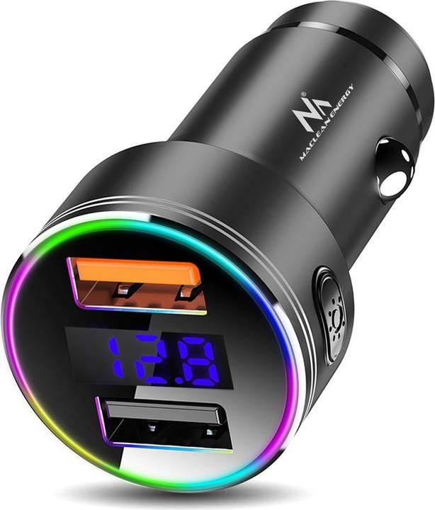 Produktbild Maclean MCE375 duales Autoladegerät mit Display Zigarettenanzünder Aluminium Voltmeter USB 1 x QC 3.0, USB 1
