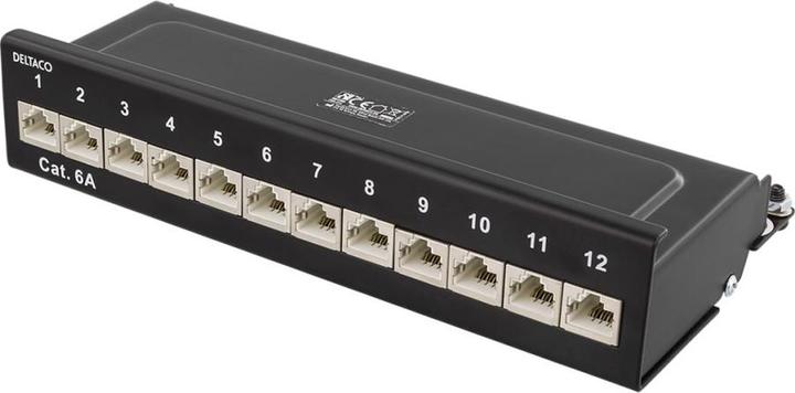 Immagine prodotto Deltaco Pannello patch 12xRJ45 Cat6a montabile a parete in metallo nero