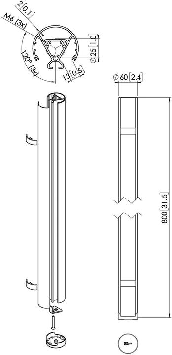 Actual product image Vogels PUC 2408 Pole 80 cm black, Pole, Black, 40 kg, TÜV, 800 mm, 6 cm