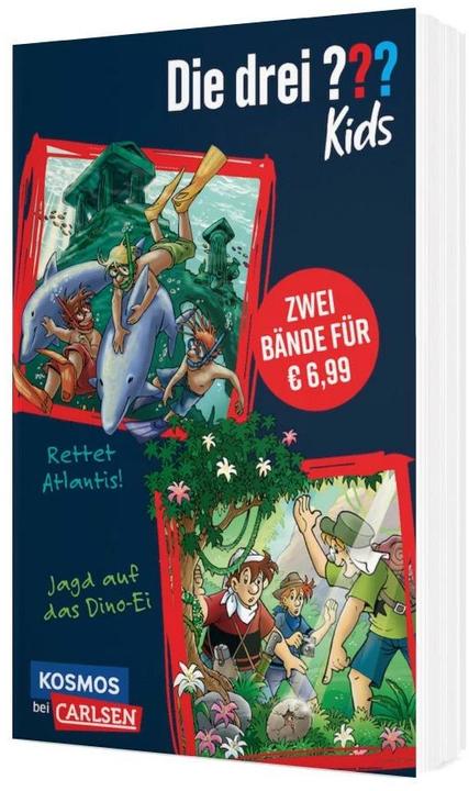 Actual product image Die drei??? Kids: Doppelband. Enthält die Bände: Rettet Atlantis! / Jagd auf das Dino-Ei (German, Ulf Blanck, Stefanie Wegner, Kim Schmidt, Ben Nevis, 2022)