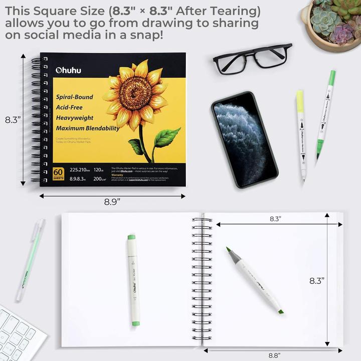 Actual product image Ohuhu Art sketchbook (22.5 x 21 cm, Plain, Soft cover)
