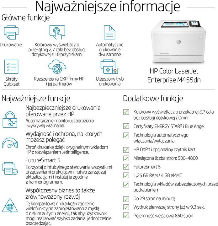 Productafbeelding HP Kleuren LaserJet Enterprise M455dn (Laser, Kleur)