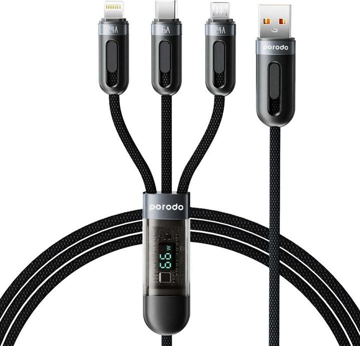 Actual product image Porodo 3 in 1 Digital Display Fast Charging Cable (1.2m) (1.20 m, USB 3.2 Gen 1)