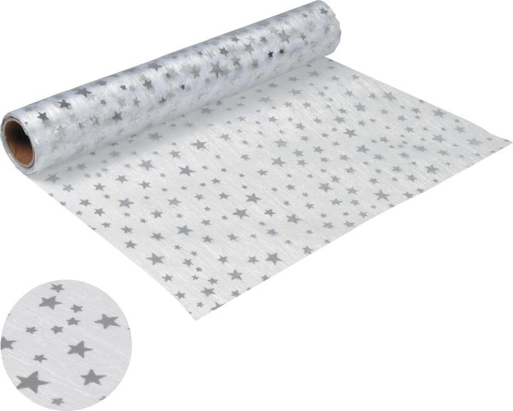 Casativo Table runner silver stars, organza, customizable, 28 cm x 5 m (28 x 5 cm)