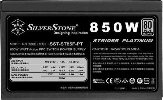 Image du produit Silverstone SST-ST85F-PT Strider 80 PLUS Platinum modulaire - 850 Watt (850 W)