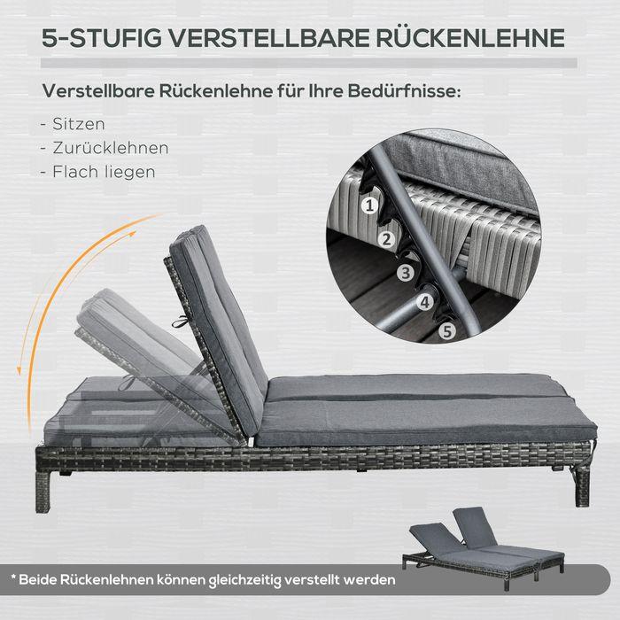 Image du produit Swisshandel24 Polyrattan chaise longue double chaise longue de jardin pour 2 personnes dossier à 5 niveaux métal (196 cm)