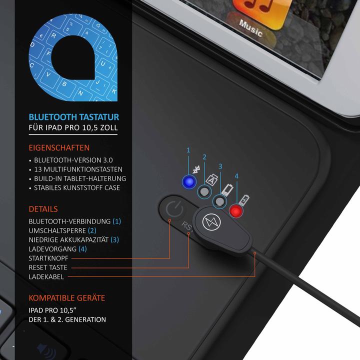 Produktbild Aplic Tablet Tastatur, Kunstledercase für iPad Pro 10,5", Bluetooth Keyboard mit Apple Layout (DE, iPad Pro 10.5)