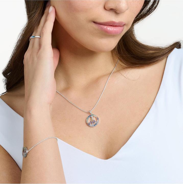 Immagine prodotto Thomas Sabo Collana con ciondolo Segno di pace con pietre colorate Argento annerito (Argento 925, 50 - 55 cm)