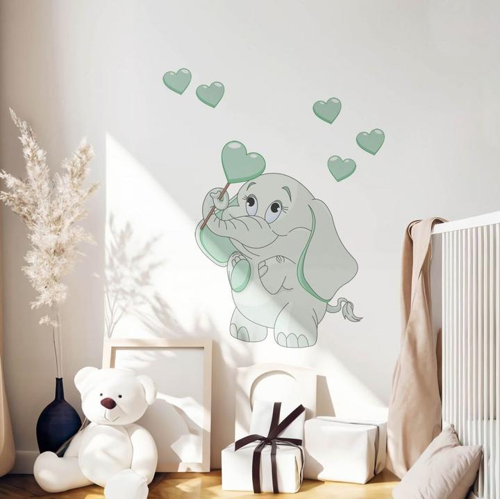 Actual product image Trenddeko Baby elephant with hearts (30 x 40 cm, 45 x 60 cm, 90 x 120 cm, 60 x 80 cm, 75 x 100 cm)