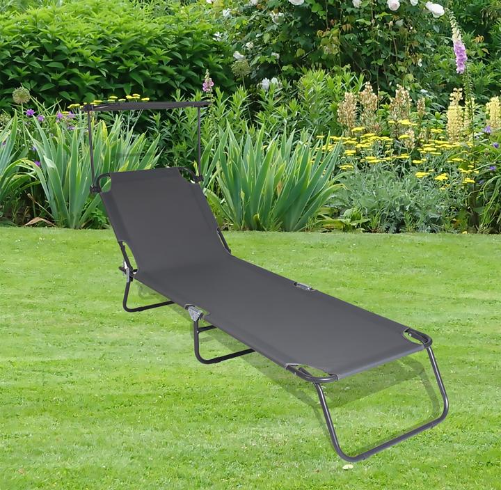 Image du produit VCM Bain de soleil Chaise longue avec toit solaire (185 cm)
