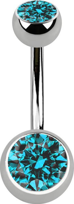 Image du produit Star Piercing Banane silber Innengewinde mit zwei Kugeln silber mit Kristall aqua (Titane G23, sans laiton)