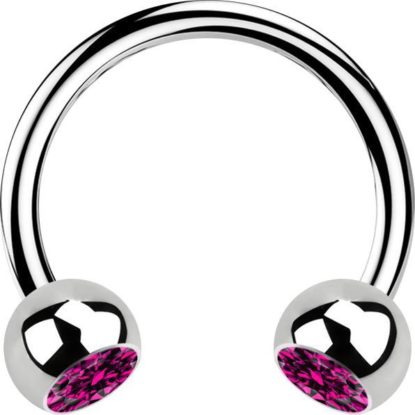 Produktbild Star Piercing Micro Circular Barbell silber mit zwei Kugeln Kristall fuchsia (ohne Messing, Chirurgenstahl 316L)