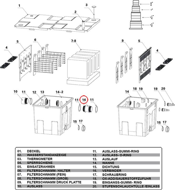 Immagine prodotto SunSun CBF-350B pezzo di ricambio per il collegamento del tubo del filtro per laghetto biologico