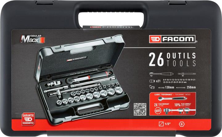Actual product image Facom Socket wrench set 1/2" / 25 parts / S.161-4P6 (1/2")