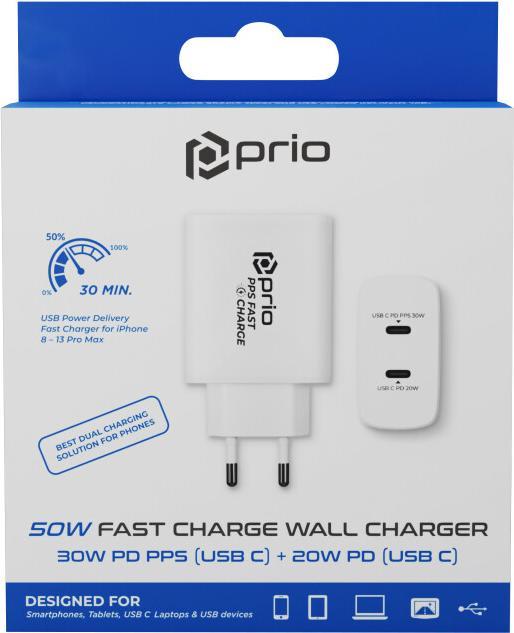 Actual product image prio 50W Quick Charger 30W PD PPS (USB C) + 20W PD (USB C) white (30 W)