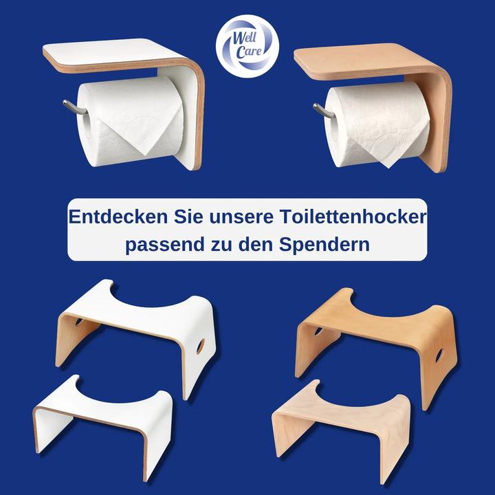 Image du produit Well Care Porte-rouleau de papier toilette en bois blanc avec étagère