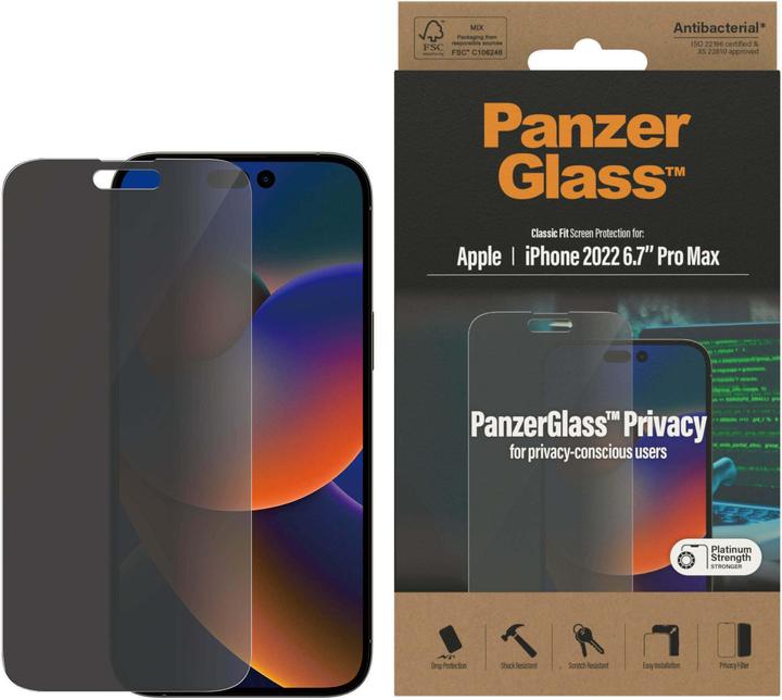 Actual product image PanzerGlass Classic Fit Privacy (1 Piece, Apple iPhone 14 Pro Max)