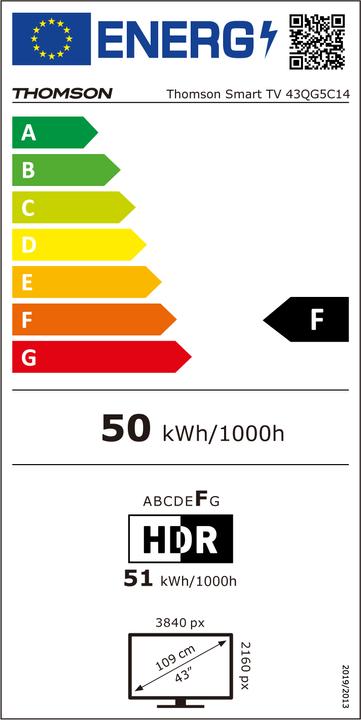 Label énergétique Thomson 43QG5C14 QLed TV 43' Smart Google (43", QLED, 4K)
