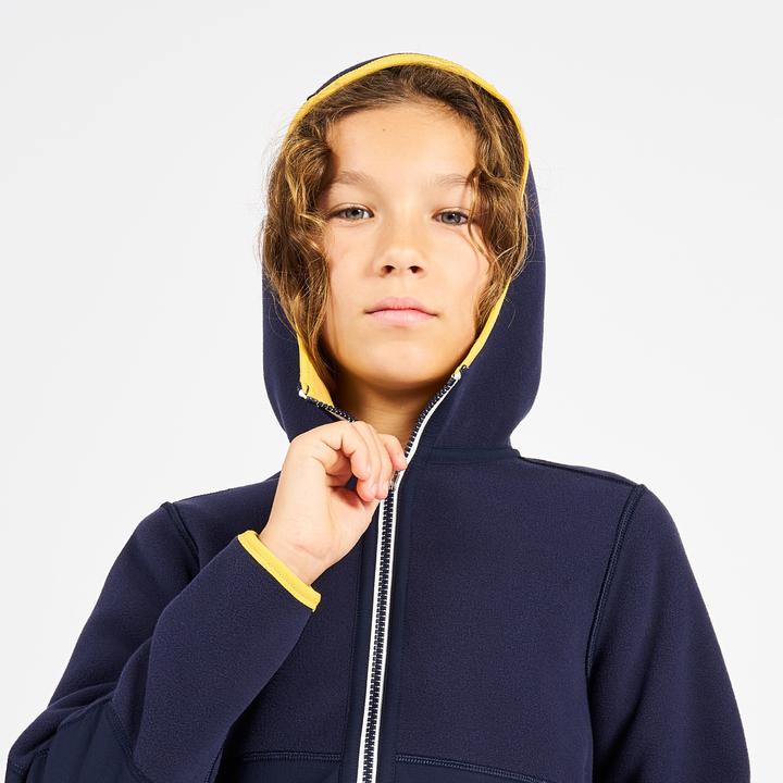 Actual product image Tribord Fleece jacket sailing children warm reversible 500 navy blue/yellow (100 C)