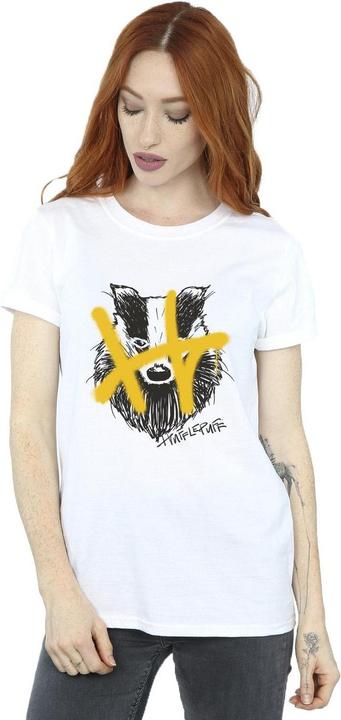 Actual product image Womens/Ladies Hufflepuff Pop Spray Cotton Boyfriend T-Shirt (XXL)