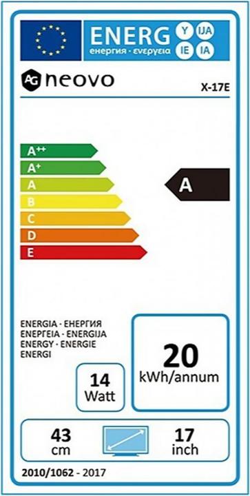 Label énergétique AG neovo X-17E 17IN 1280 X 1024 250CD (1280 x 1024 pixels, 17")