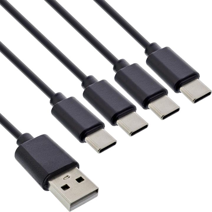 Actual product image InLine USB 4in1 Y-charging cable, 1x USB-A plug to 4x USB-C plug, black, 0.5m (0.50 m, USB 2.0)