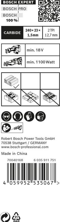 Immagine prodotto Bosch Professional Zubehör Lama per sega alternata Expert Hollow Brick S 1543 HM, 10 pezzi