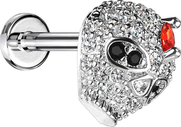 Actual product image Star Piercing Micro Labret internal thread silver crystal skull (Brass, Surgical steel 316L)