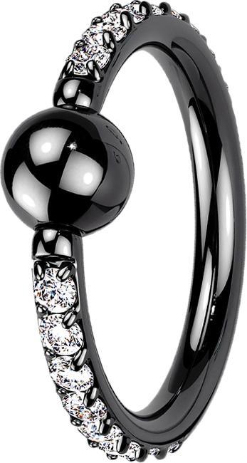 Actual product image Star Piercing Ball Closure Ring black side crystals silver (without brass, Titanium G23)