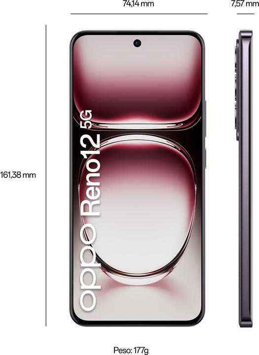 Actual product image OPPO Reno12 5G (256 GB, Black Brown, 6.69", Dual SIM, 50 Mpx, 5G)