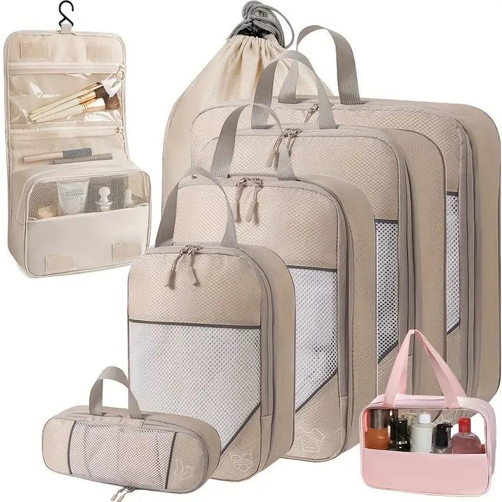 Only-Bags.Store Travel Compression Storage Bag Set mit Mesh, 8-teilig, ideal für Reisen, Camping und Organisation