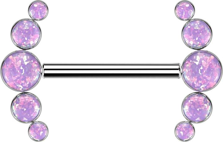 Star Piercing Threadless Barbell silber front fünf Opale violett (Titan G23, ohne Messing)