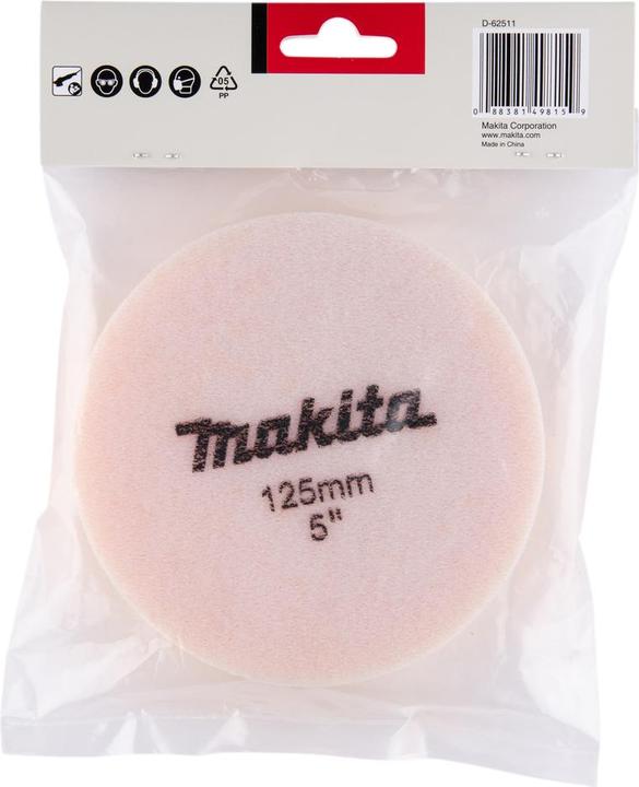 Immagine prodotto Makita Spugna abrasiva per disco singolo/lucidatrice, Ø125 mm, non perforata, 1 pezzo, arancione (0)