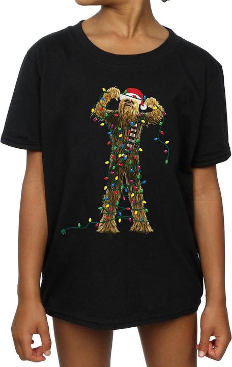 Actual product image Star Wars Girls Chewbacca Christmas Lights Cotton T-Shirt (140, 146)