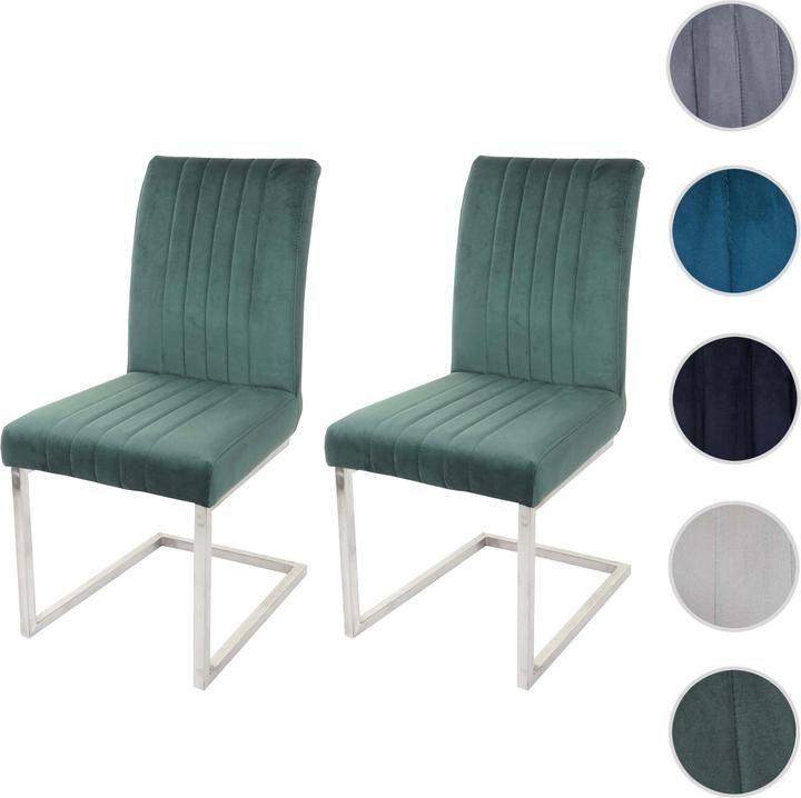 Image du produit Mendler Lot de 2 chaises cantilever HWC-L14, velours acier inoxydable brossé - vert