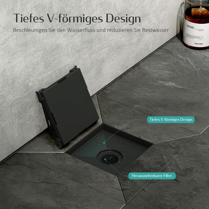 Immagine prodotto Emke Caniveau De Douche Carré, Ensemble 2-En-1, Siphon Anti-Odeur Et Filtre à Cheveux, 1000cm, Noir (60 mm)