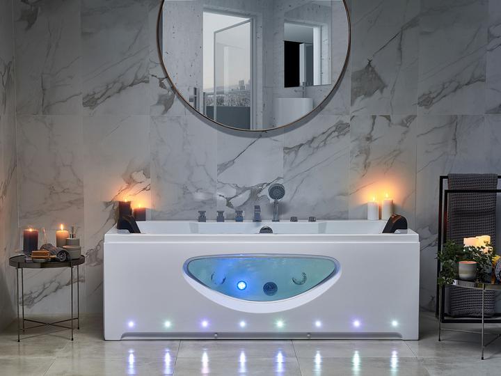 Produktbild Beliani Whirlpool Badewanne weiss rechteckig mit LED 180 x 80 cm HAWES (235 l, 80 cm)