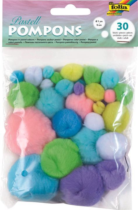 Image du produit Folia Pompons, 30 pcs, tailles assorties, couleurs pastel (30 x)