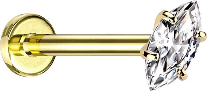 Star Piercing Micro Labret Innengewinde vergoldet Ovaler Kristall silber gefasst (Titan G23, ohne Messing)