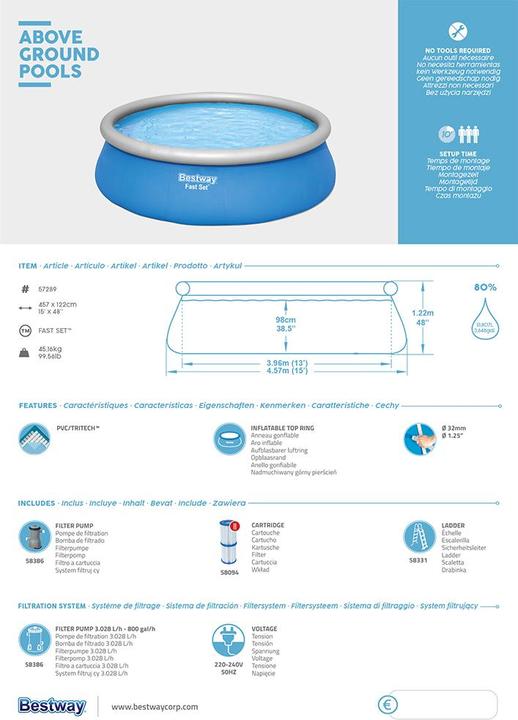 Actual product image Bestway Fast Set Pool Set 457x122cm (Ø 457 x 122 cm)