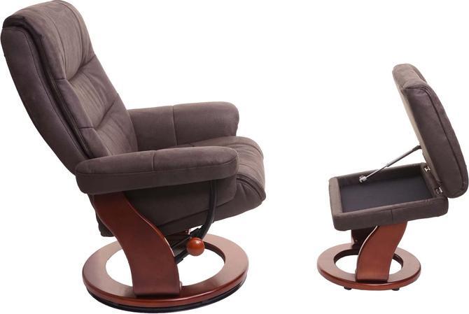 Immagine prodotto Swisshandel24 Poltrona MCA Relax, poltrona TV, poltrona TV sgabello, tessuto finto camoscio nero-marrone
