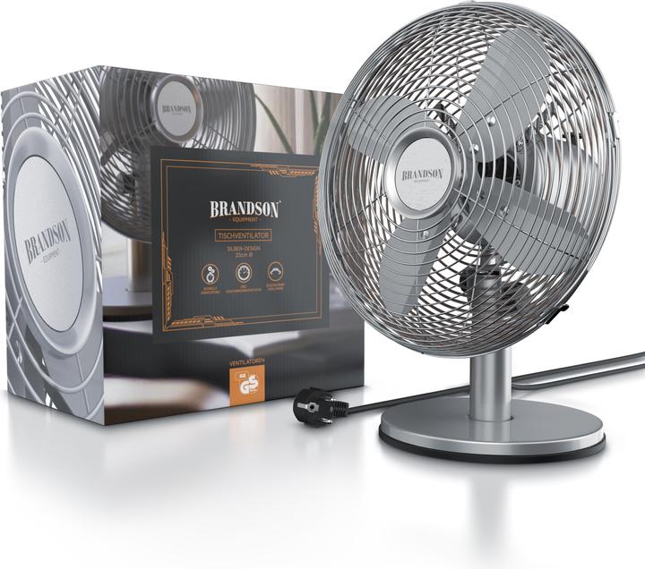 Actual product image Brandson Table fan, retro design, oscillation, tilt angle approx. 40°, metal housing, 30W, silver (50 dB)
